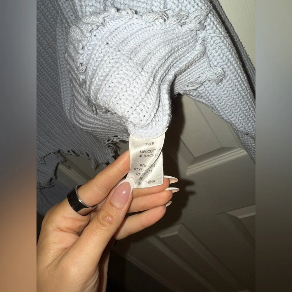 Le Lis Frayed Knit Sweater in Light Blue - Picture 3 of 5